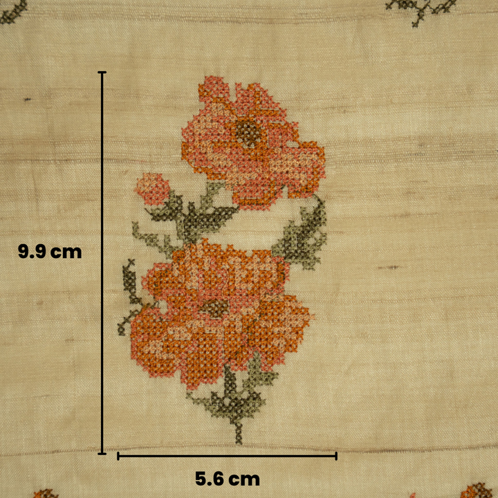 Afreeda Buta on Natural/Orange Tussar Silk
