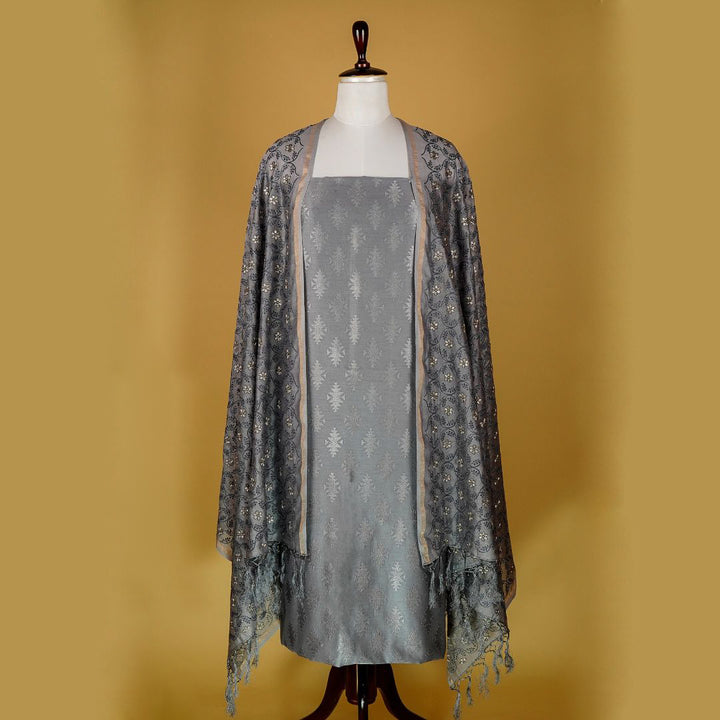 Nayantara Suit fabric set on Silk Chanderi (Unstitched)- Sky Blue