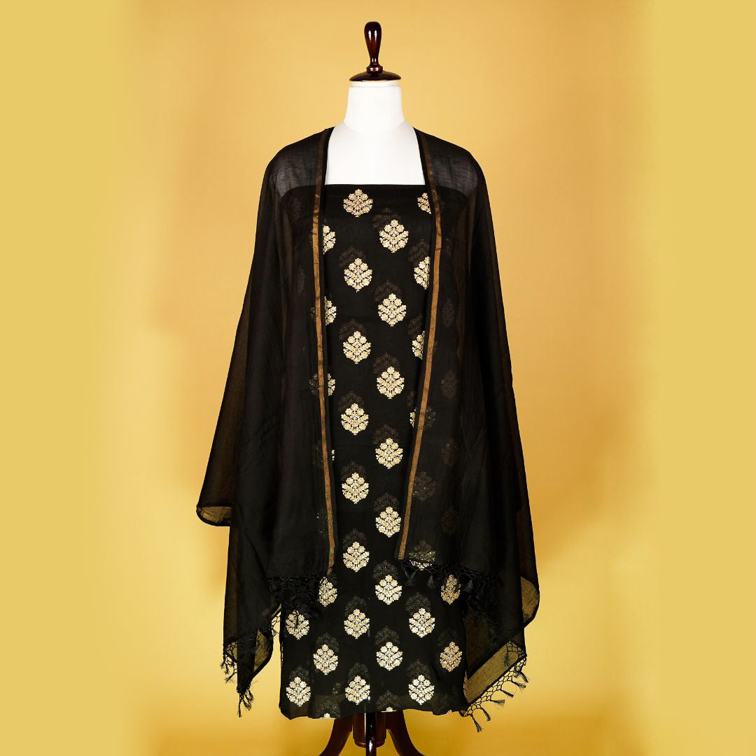Kiyana Buta Suit fabric set on Georgette (Unstitched)- Black