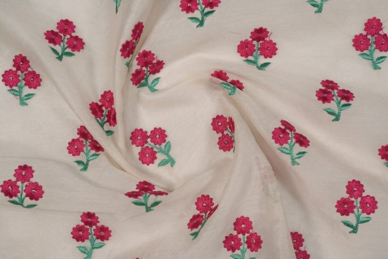 Triple Head Flower Embroidery On Ivory Cotton-Zarinama