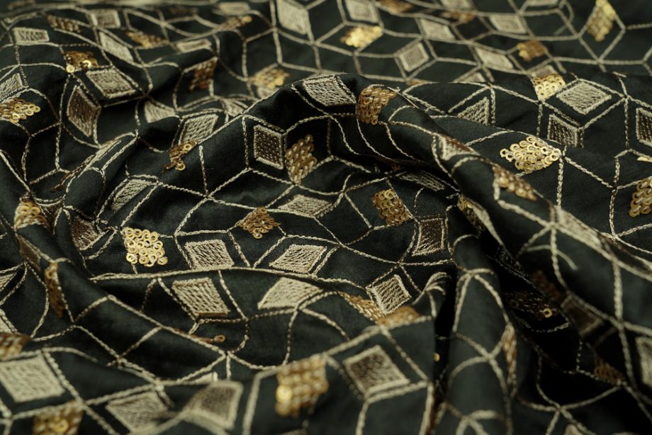 Ahana Jaal with Sequin Touch on Black Silk Chanderi