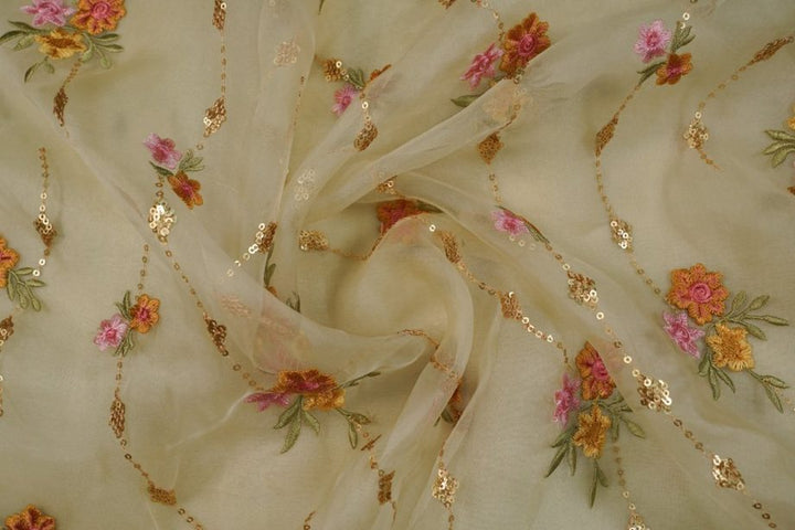 Purvai Floral Jaal On Cream Silk Organza-Zarinama