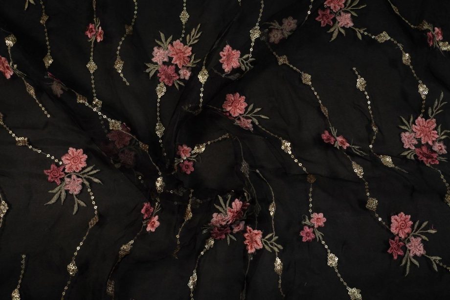 Purvai Floral Jaal on Black Silk Organza
