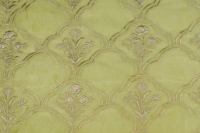Mughal arches with Floral Buta On Olive Silk Chanderi