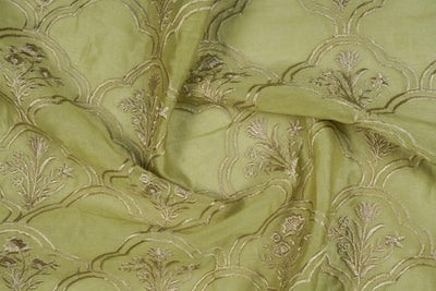 Mughal arches with Floral Buta On Olive Silk Chanderi