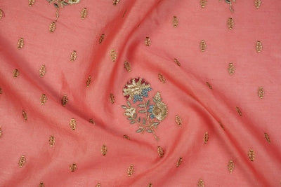 Hand Embroidery Lookalike Buta Buti Mixture On Deep Gajari Silk Chanderi