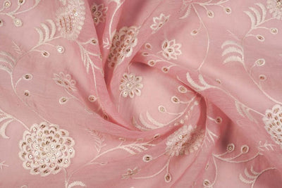 Gulmohar with Sequin Touch on Pink Cotton* Silk-Zarinama