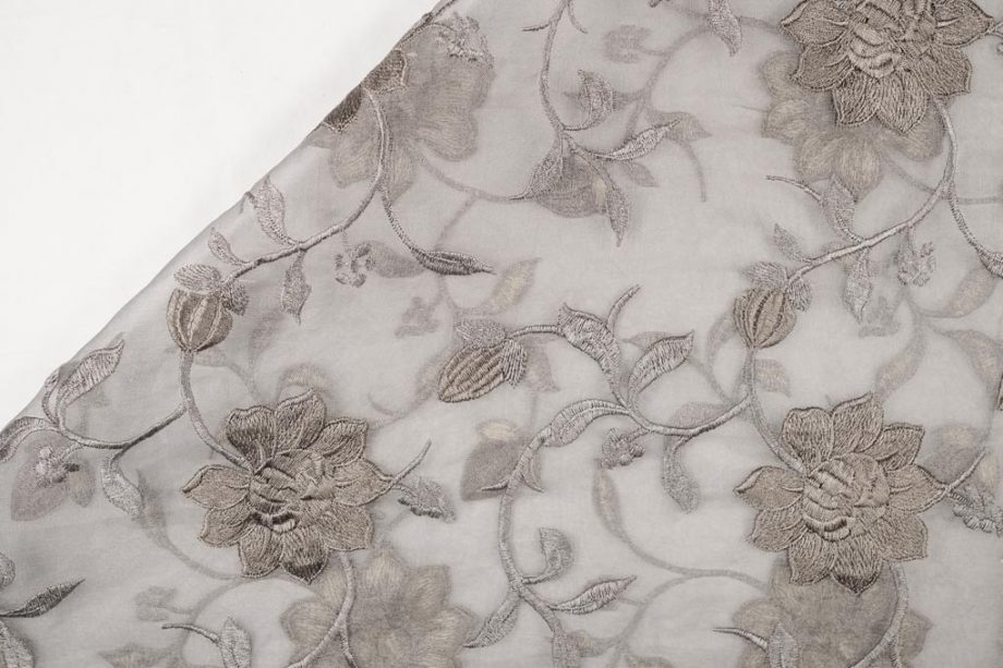 Floral Jaal in self matching on Grey Silk Organza-Zarinama