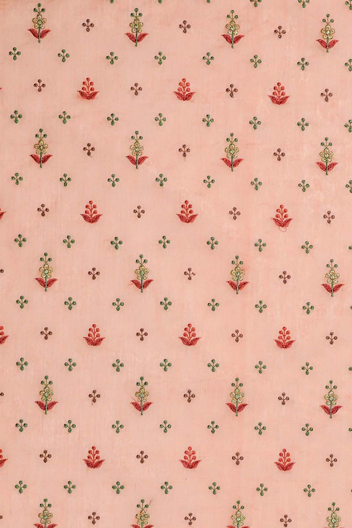 Candela Style Floral Arches on Peach Semi Chanderi 54 Inches