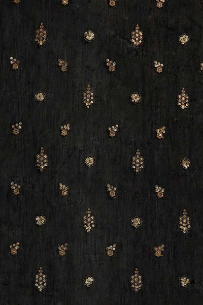 Zig Zag Border and Buti with Sequin Touch On Black Semi Chanderi 54 inches