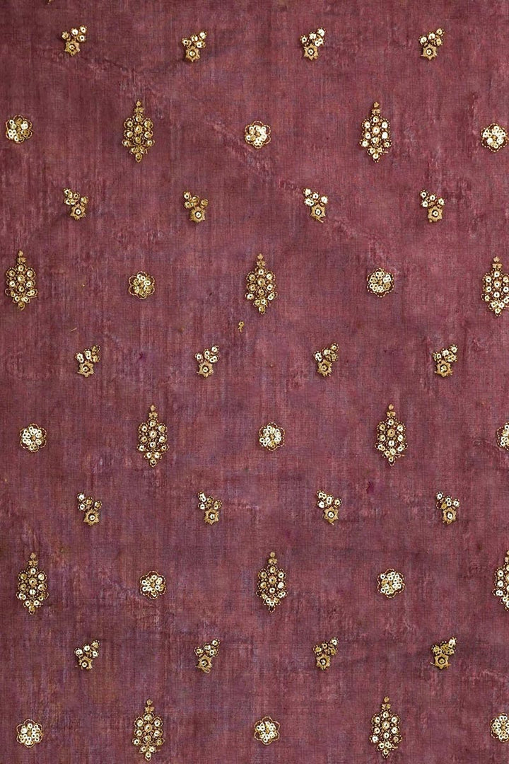 Zig Zag Border and Buti with Sequin Touch On Wine Semi Chanderi 54 inches
