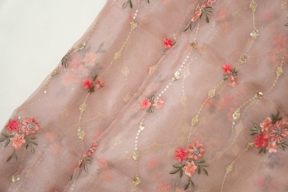 Purvai Floral Jaal On Blush Silk Organza-Zarinama