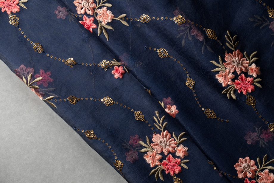 Purvai Floral Jaal on Navy Blue Silk Organza