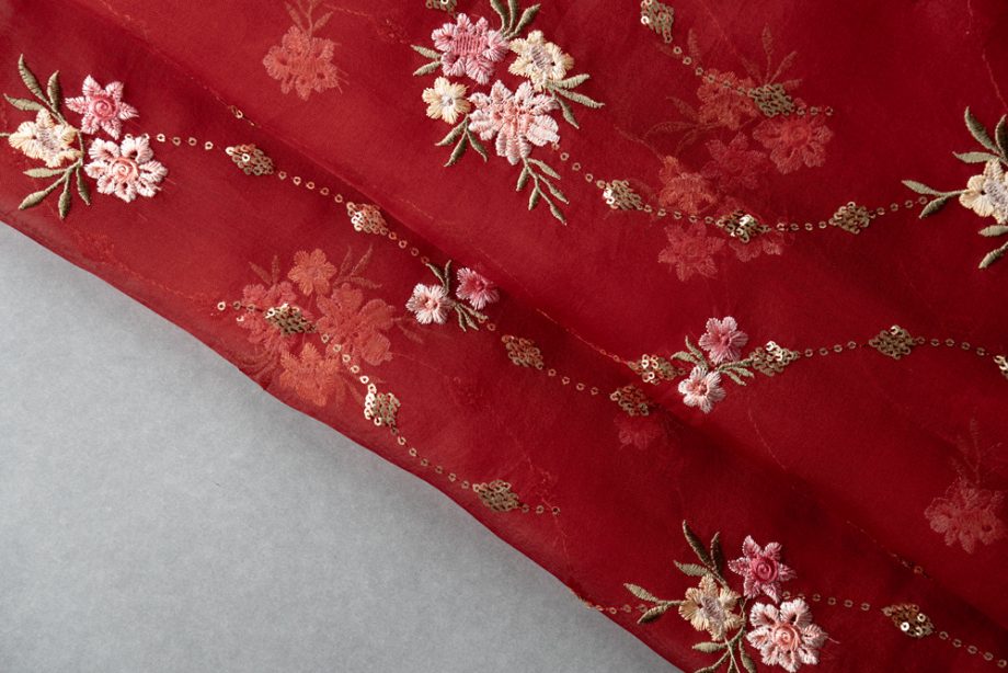Purvai Floral Jaal on Crimson Red Silk Organza