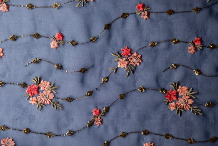 Purvai Floral Jaal on Navy Blue Silk Organza