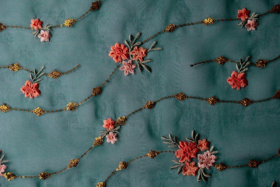 Purvai Floral Jaal on Bottle Green Silk Organza