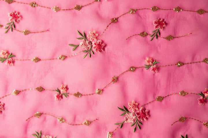 Purvai Floral Jaal on Fuxia Silk Organza