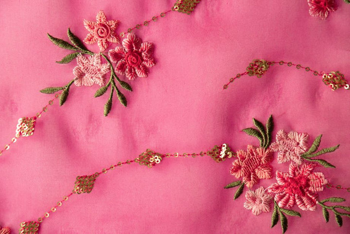 Purvai Floral Jaal on Fuxia Silk Organza