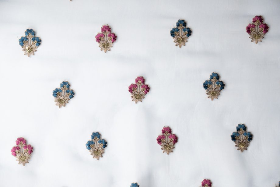 Afaaf Embroidered Buti on Sky Blue Silk Organza