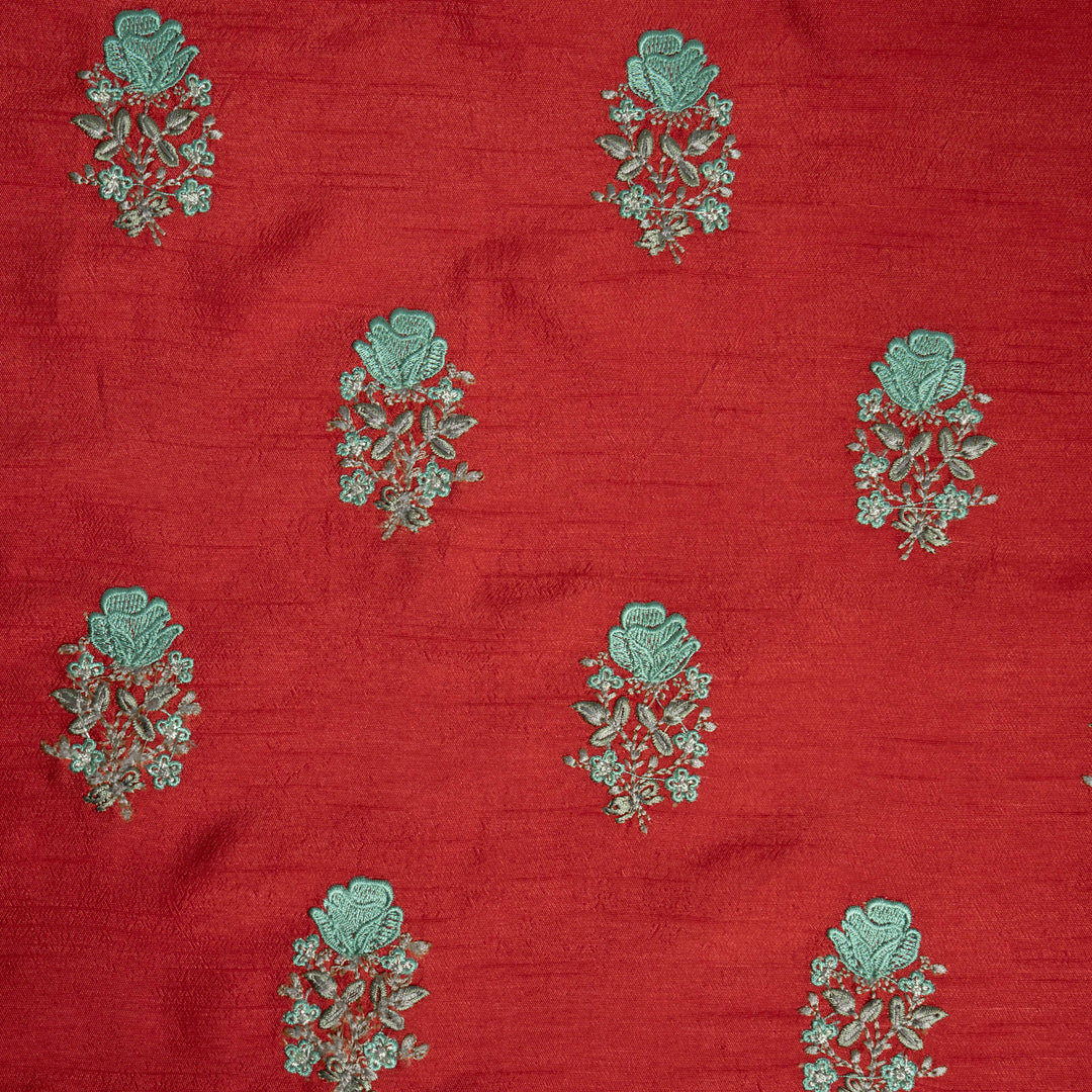 Mandira Buta on Crimson Red Semi Raw Silk