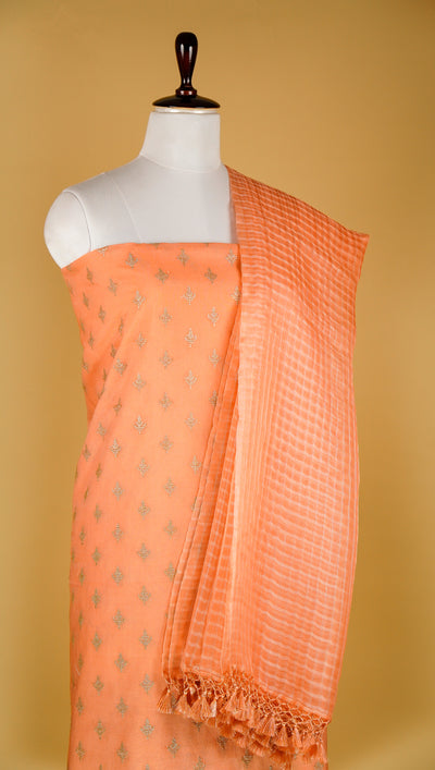Cross Style Suit fabric set on Silk Chanderi (Unstitched)- Gajari