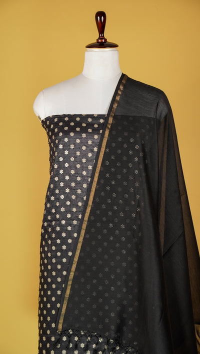 Isa Buti Suit fabric set on Tussar Silk (Unstitched)- Black