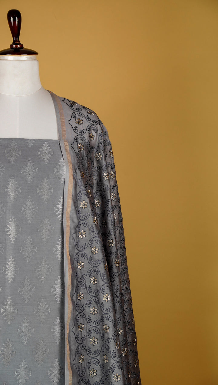 Nayantara Suit fabric set on Silk Chanderi (Unstitched)- Sky Blue
