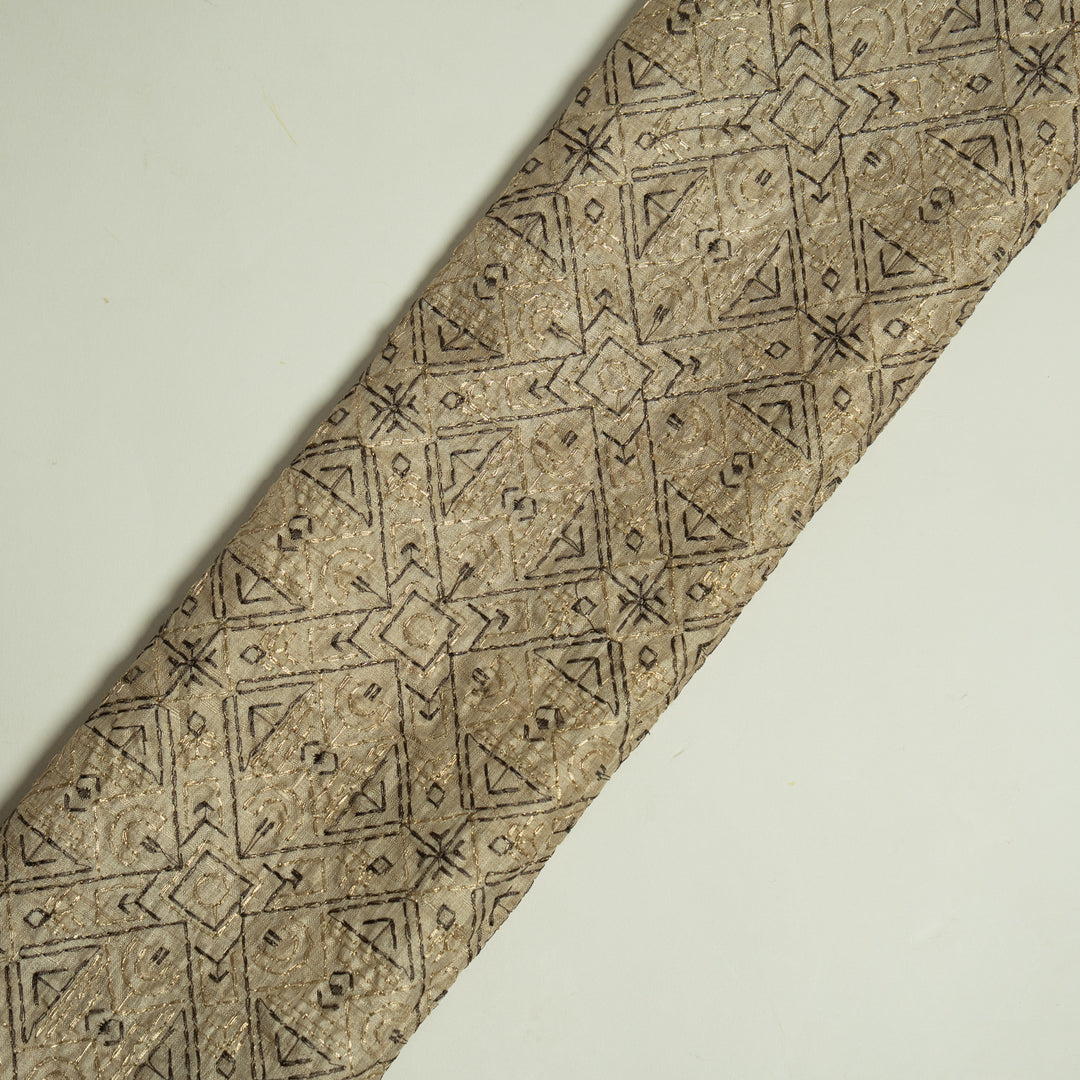 Alma Geometric Jaal on Natural/Chard Brown Tussar Silk