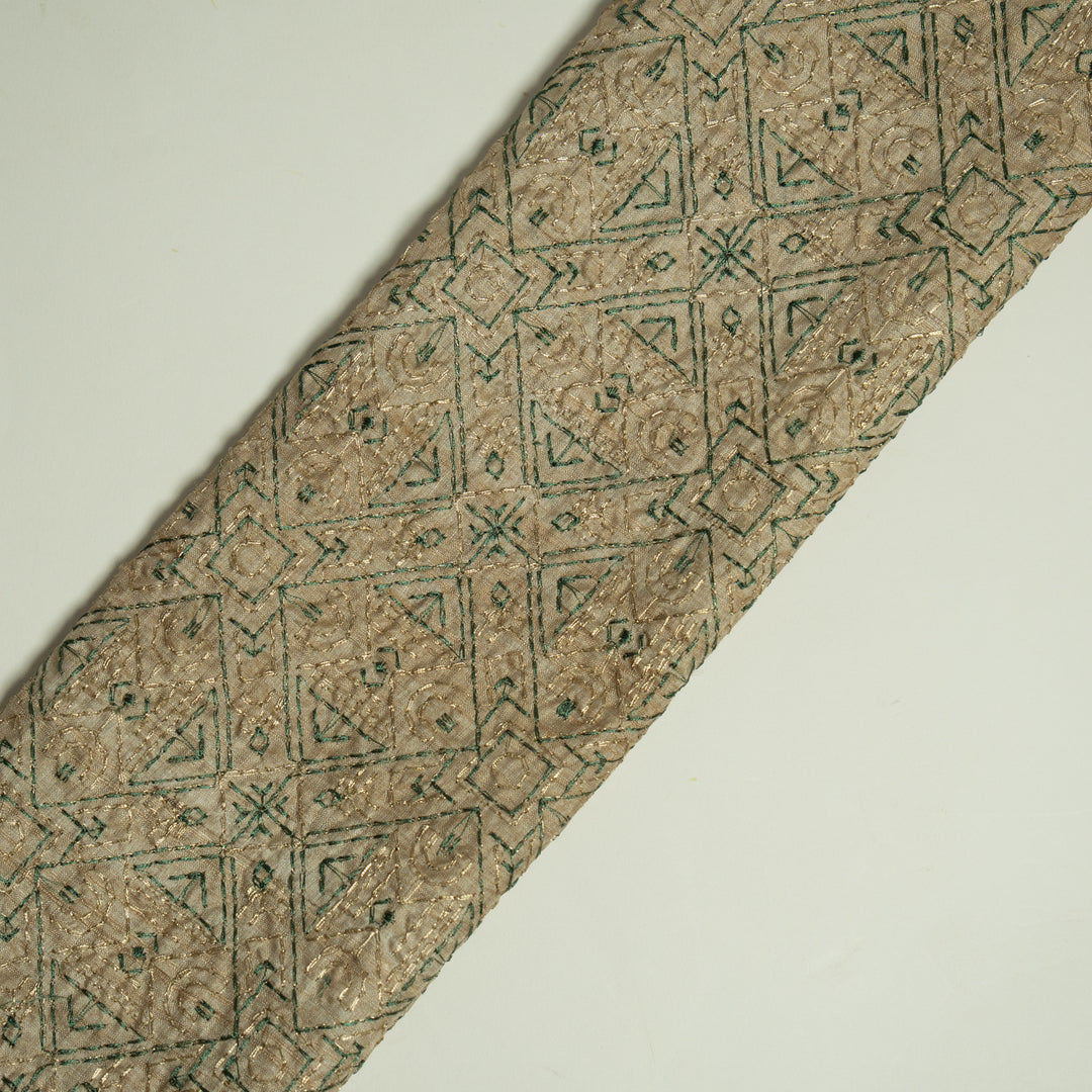 Alma Geometric Jaal on Natural/Green Tussar Silk