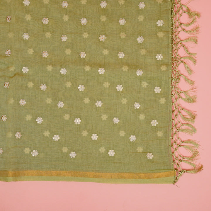 Ishana Embroidered Dupatta on Light Olive Cotton Silk