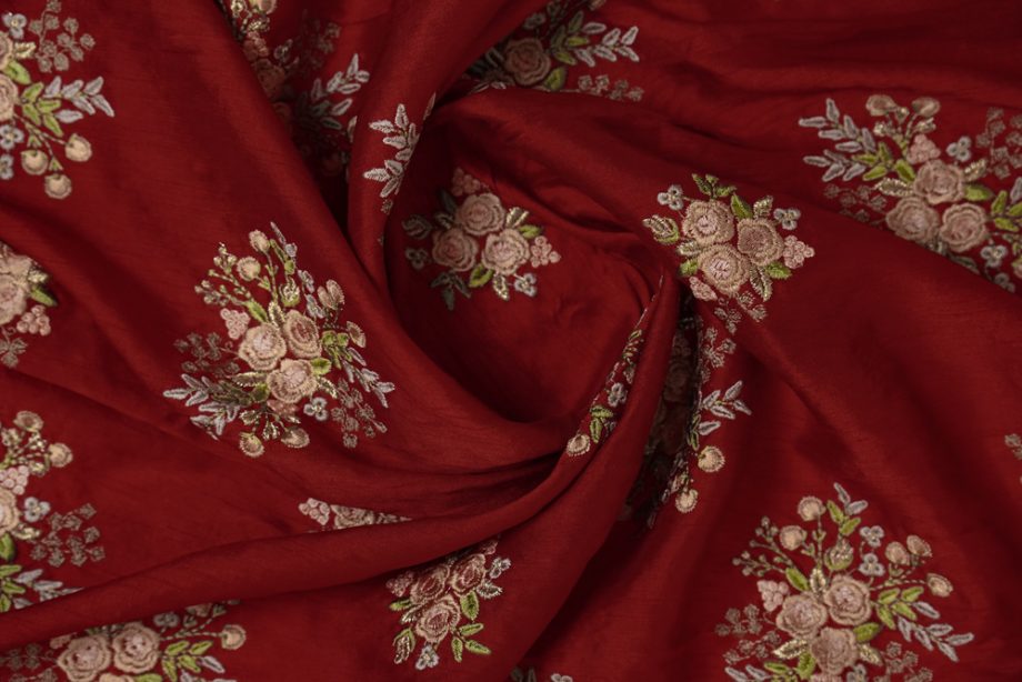 Suhasini Buta on Crimson Red Semi Raw Silk