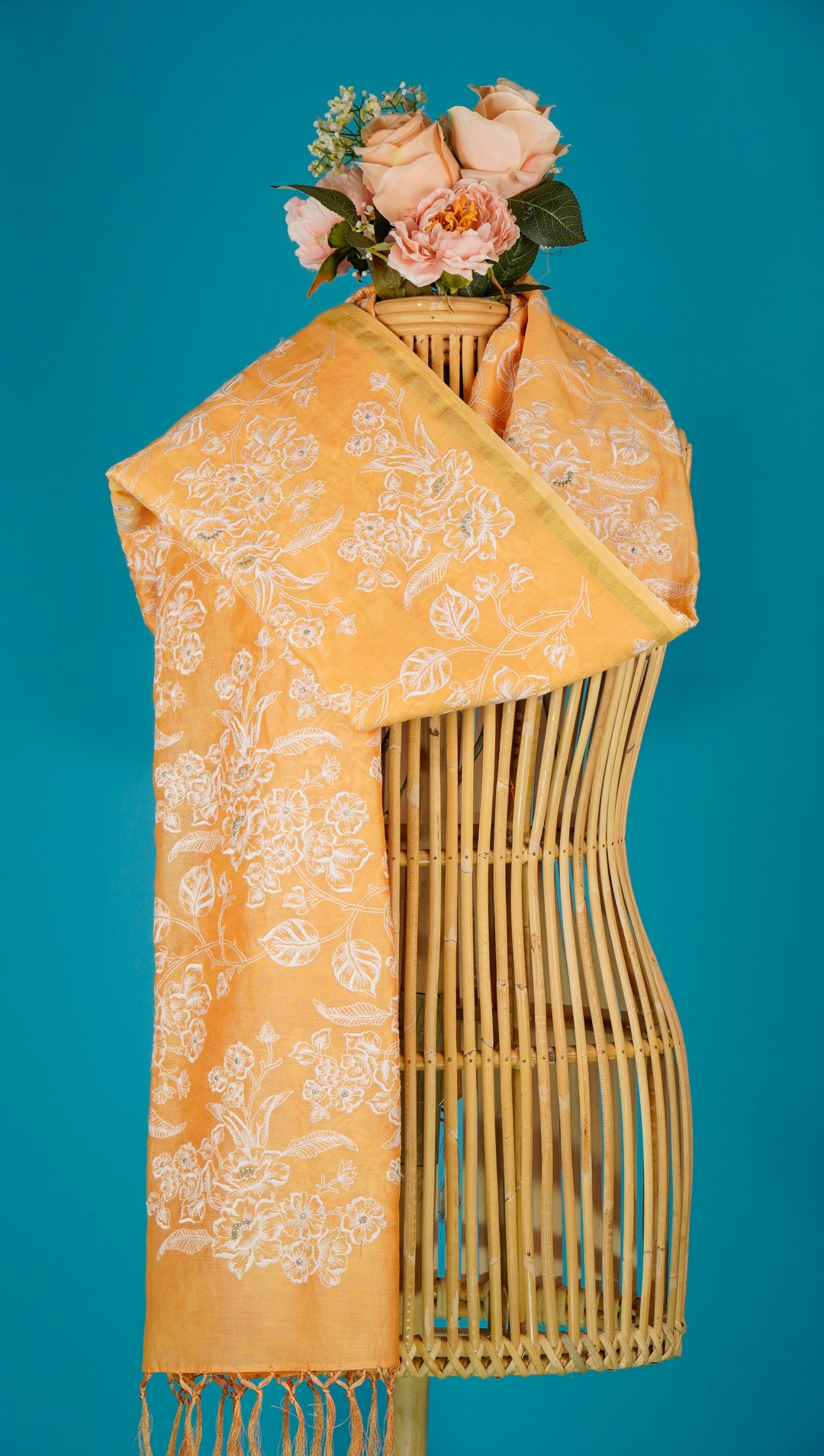 Saira Embroidered Dupatta on Mustard Yellow Silk Chanderi