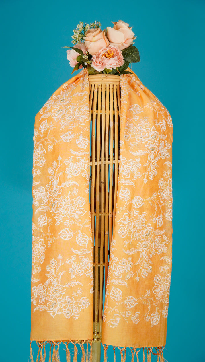 Saira Embroidered Dupatta on Mustard Yellow Silk Chanderi