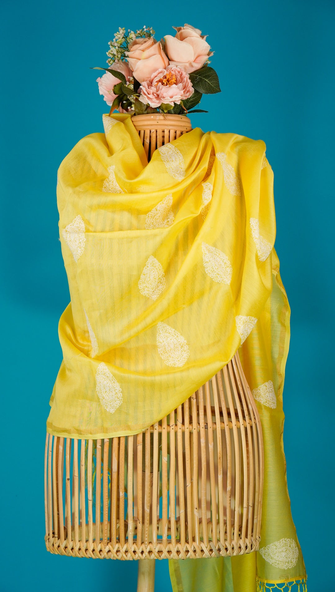 Risha Embroidered Dupatta on Lemon Silk Chanderi
