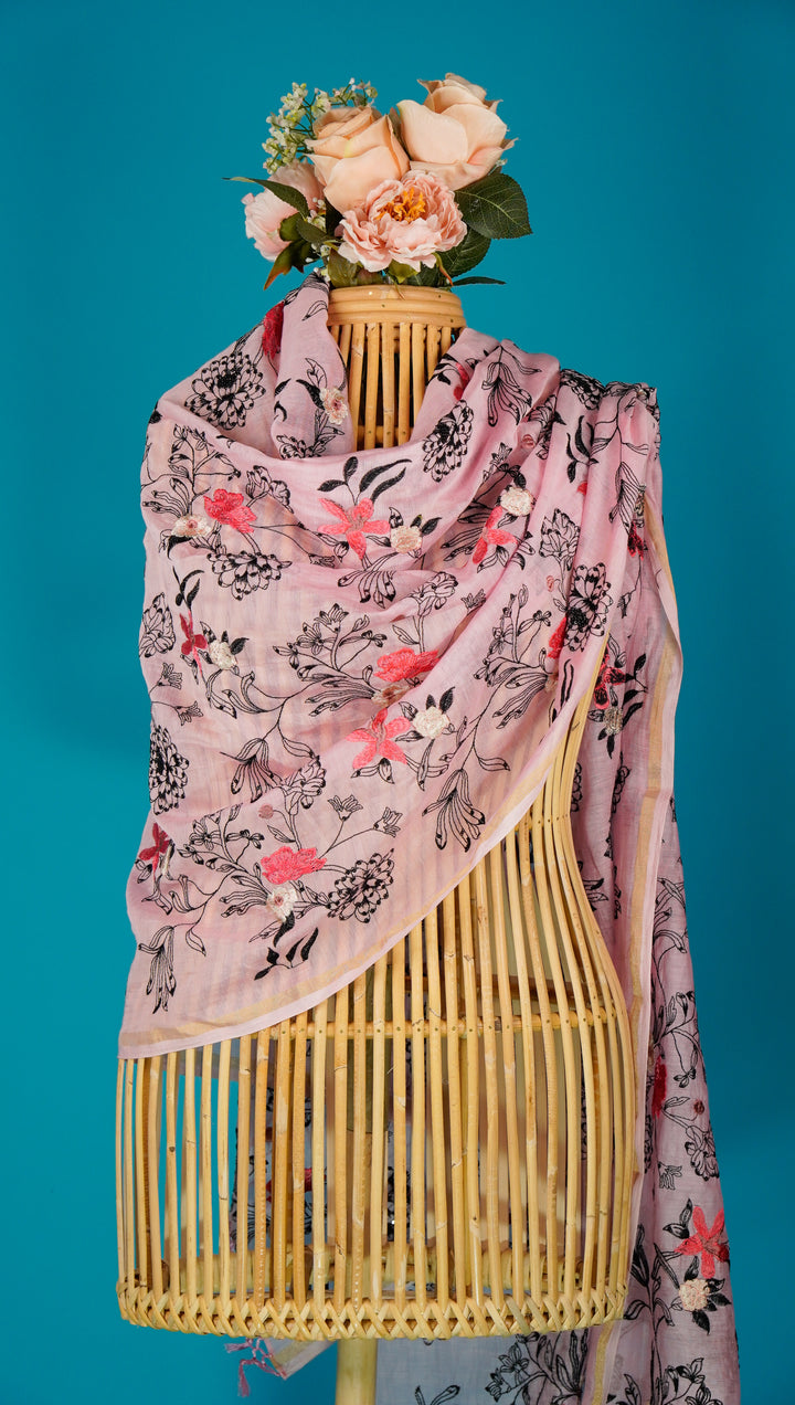 Taniskha Embroidered Dupatta on Pink Cotton Silk