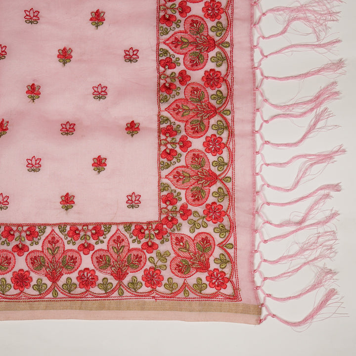 Manjary Embroidered Dupatta on Pink Silk Chanderi-Zarinama