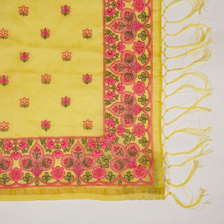 Manjary Embroidered Dupatta on Lemon Silk Chanderi-Zarinama