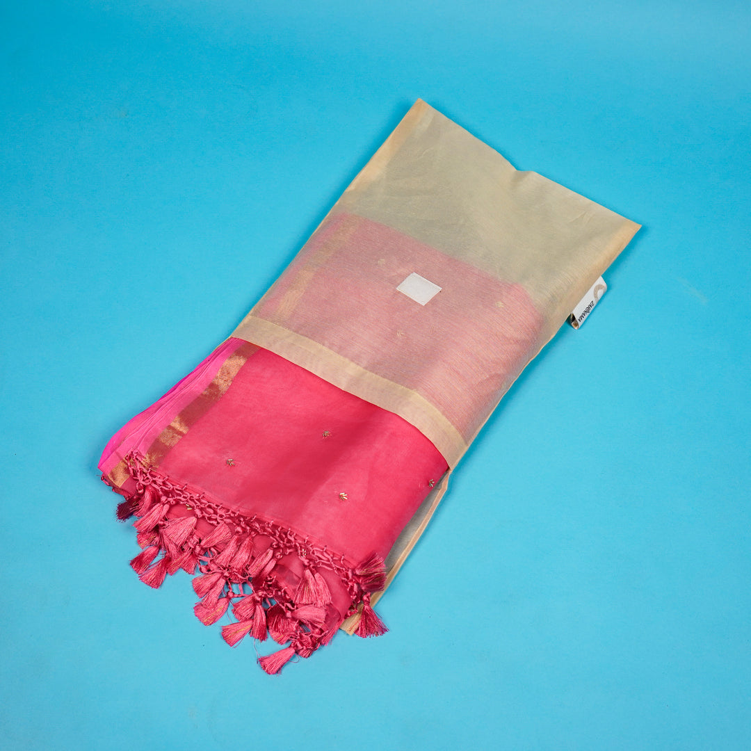 Zia hand embroidered Dupatta on Fuxia Silk Organza