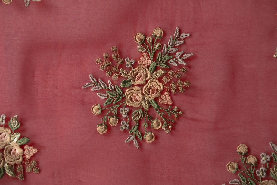 Suhasini Buta on Crimson Red Silk Organza