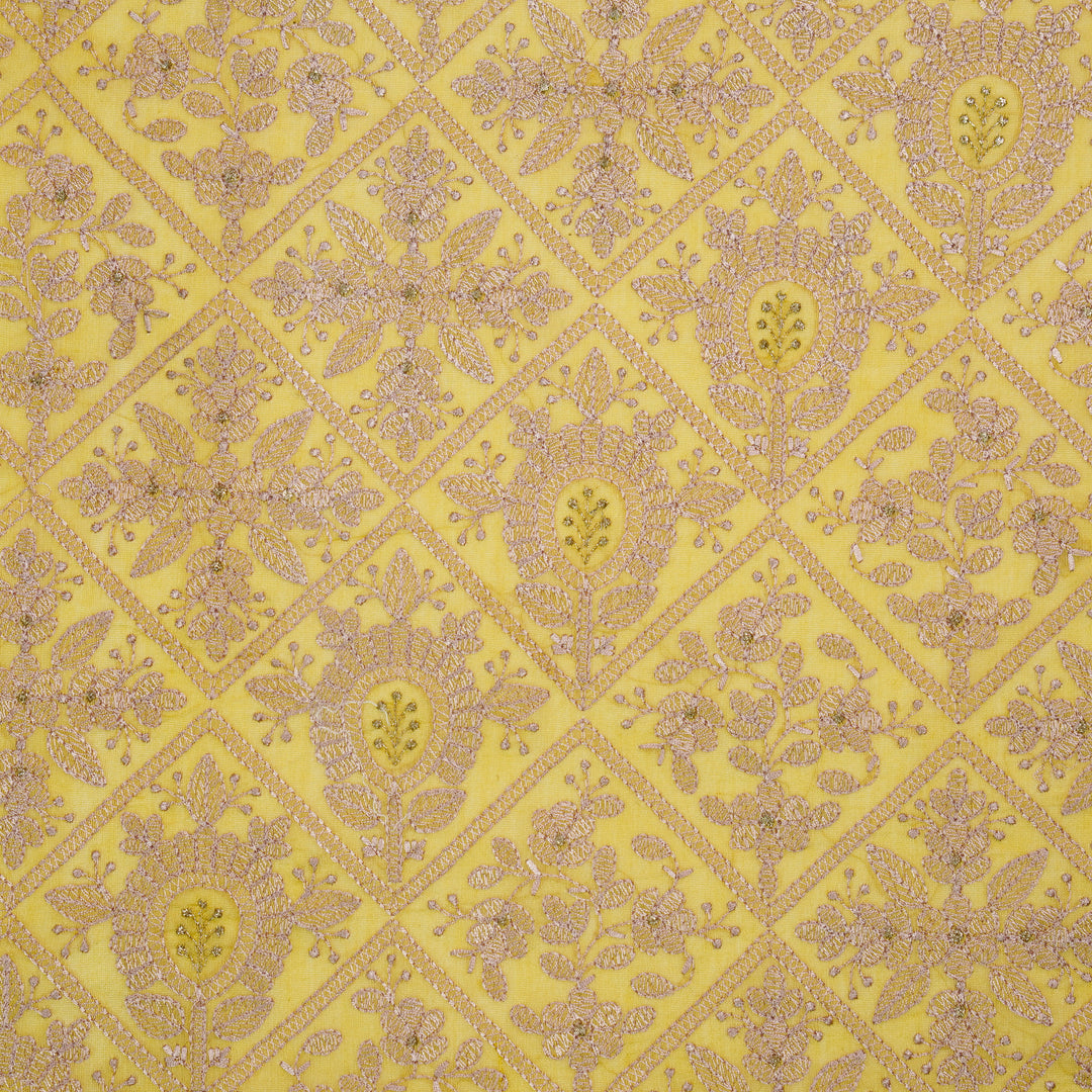 Suvarna Embroidered Dupatta on Yellow Silk Chanderi-Zarinama