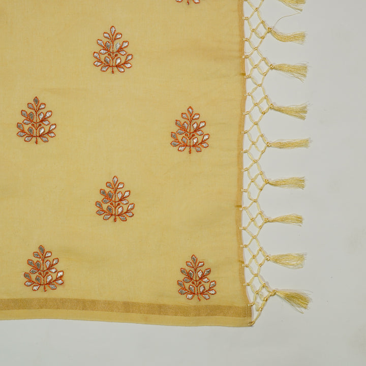 Keerat Embroidered Dupatta on Lemon Yellow Silk Chanderi
