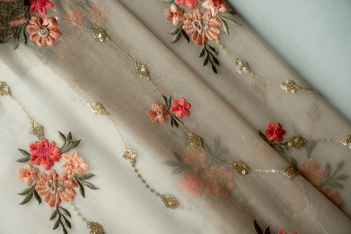 Purvai Floral Jaal on Mouse Silk Organza