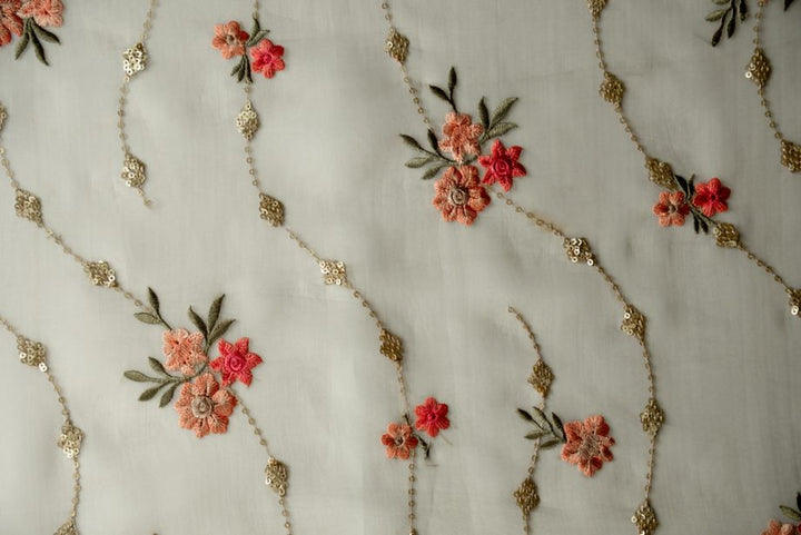 Purvai Floral Jaal on Mouse Silk Organza