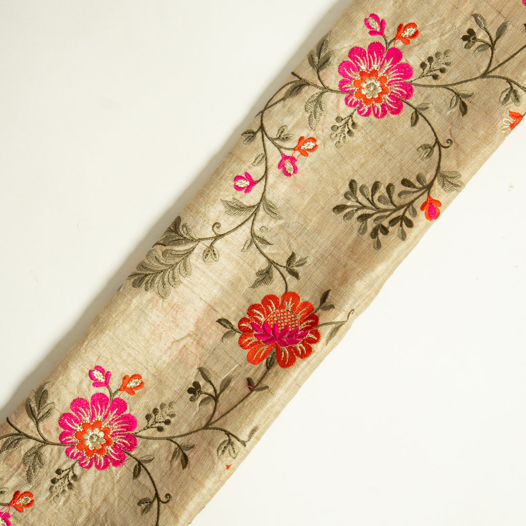 Rida Floral Jaal on Natural/Fuxia Tussar Silk