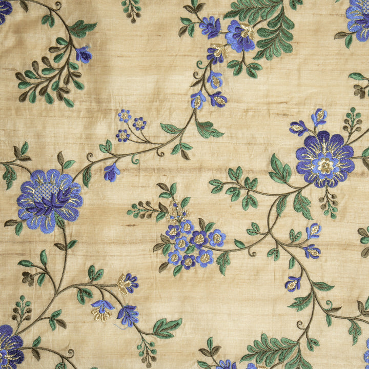 Rida Floral Jaal on Natural/Royal Blue Tussar Silk