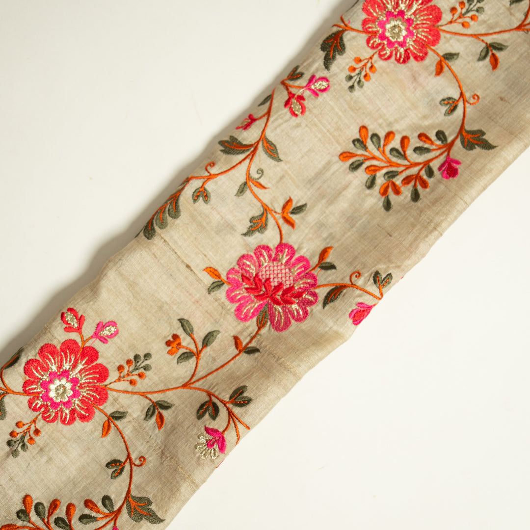 Rida Floral Jaal on Natural/Pink Tussar Silk