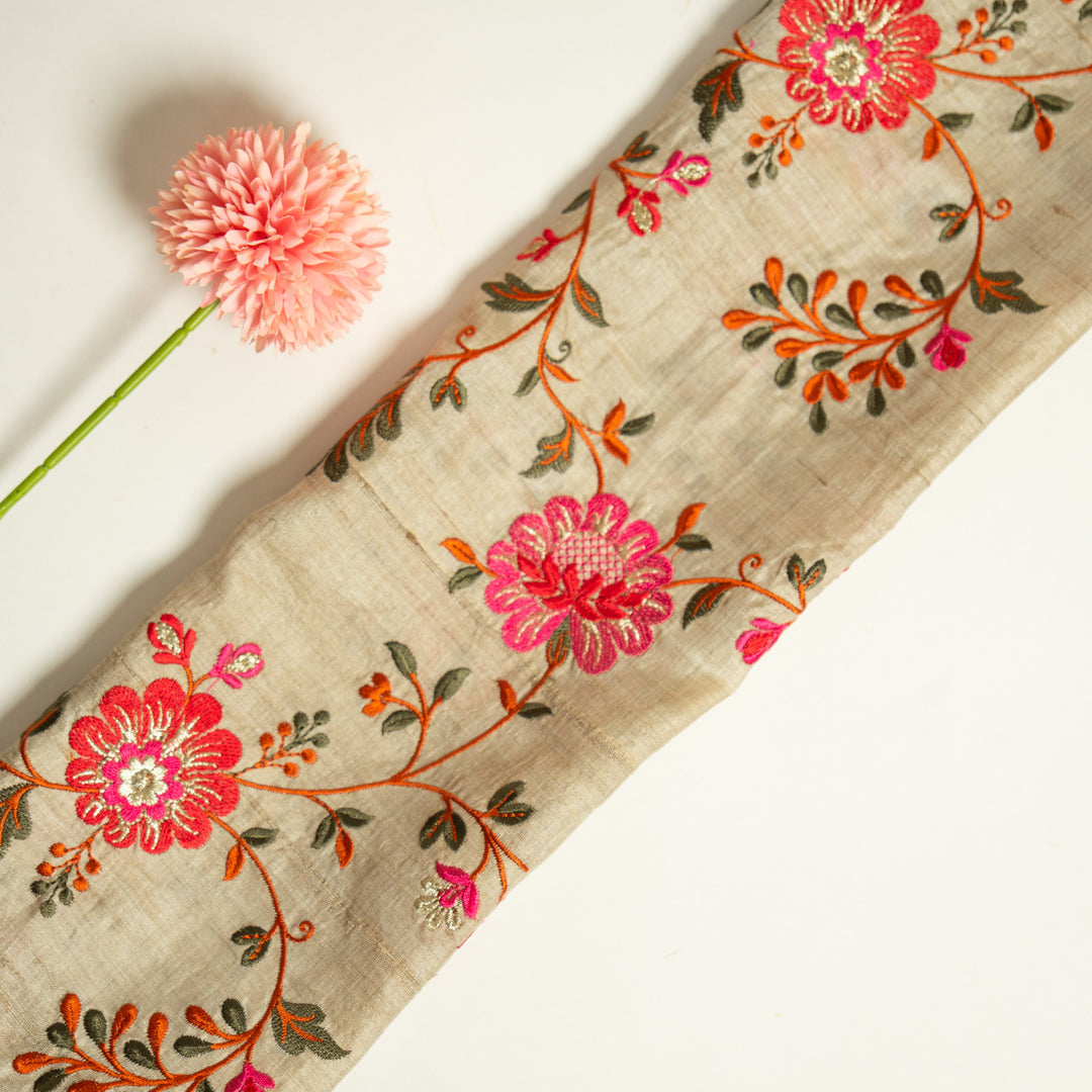 Rida Floral Jaal on Natural/Pink Tussar Silk