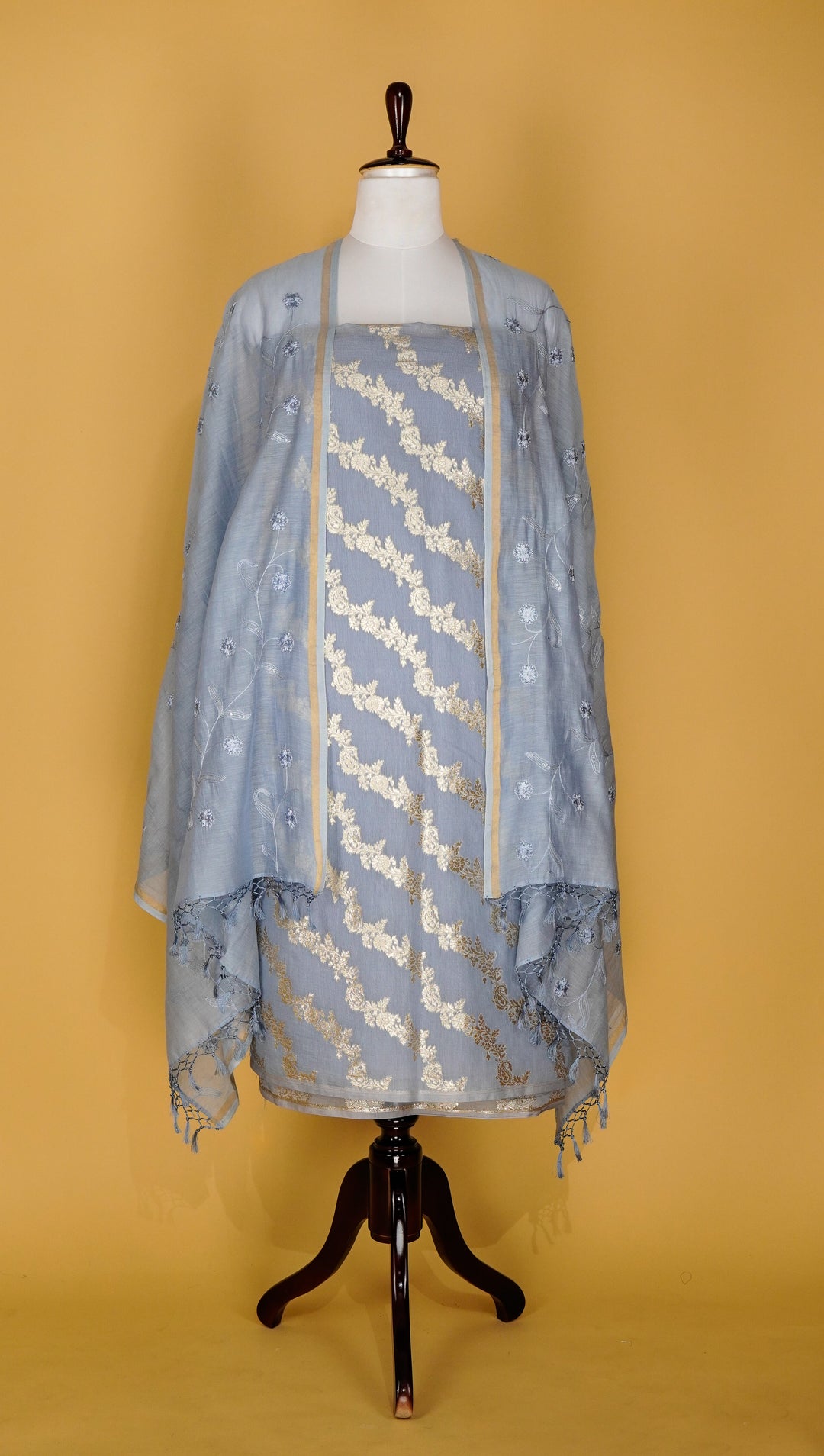 Navya Woven Suit fabric set on Silk Chanderi (Unstitched)- Steel Grey