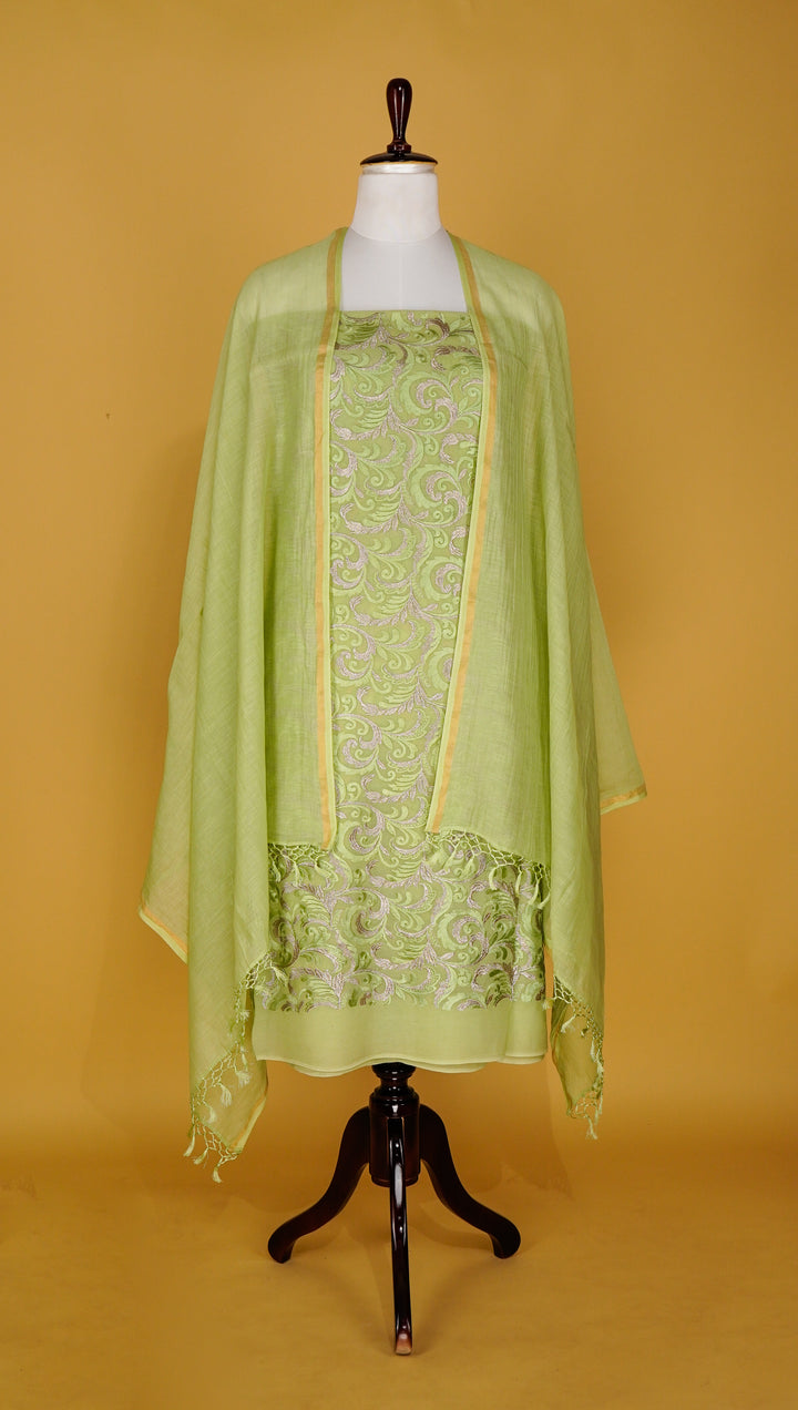 Saranya Jaal Suit fabric set on Georgette(Unstitched)- Sea Green
