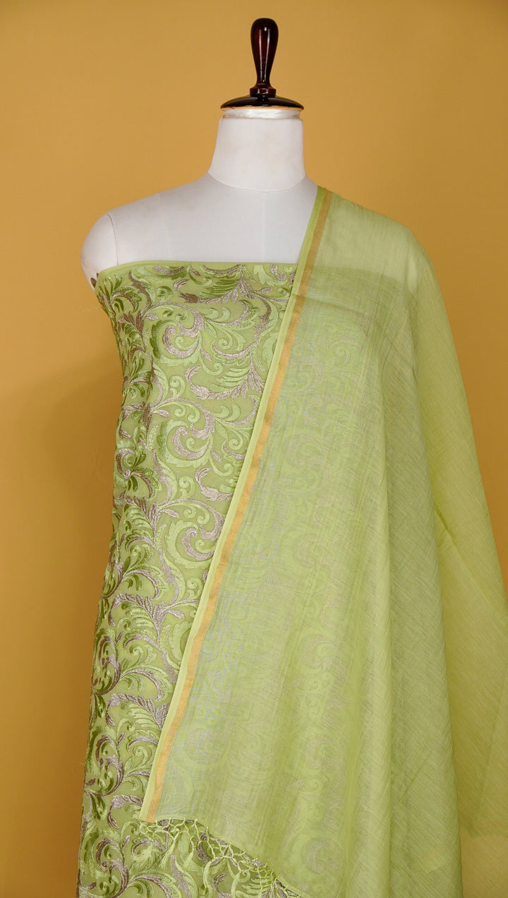 Saranya Jaal Suit fabric set on Georgette(Unstitched)- Sea Green